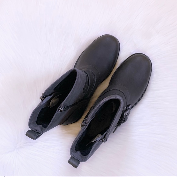 UGG Wilde Slate Waterproof Leather Moto Boots - Picture 2 of 8